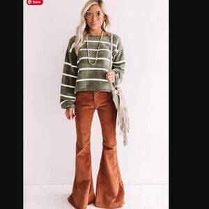 Size Small Shop Impressions Emerald Green Striped Crop Sweater 19” Length